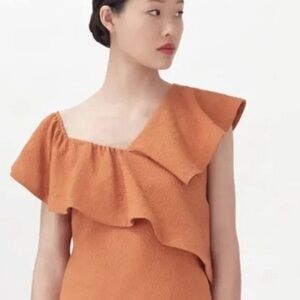 🔥HOST PICK🔥 Kate Spade Saturday Cuyana Peach Orange Cyan Rust Ruffle Top M